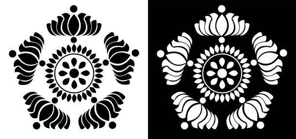 Krásné mandala design koncept listové okvětní lístky a lotosové květy izolované na černém a bílém pozadí  - Vektor, obrázek