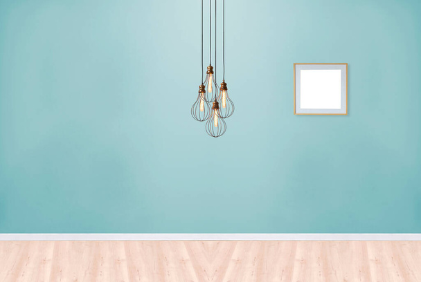 prázdný obývací pokoj interiér dekorace moderní lampa a dřevěná podlaha, kamenná zeď koncept. dekorativní zázemí pro domov, kancelář, hotel. 3D ilustrace - Fotografie, Obrázek
