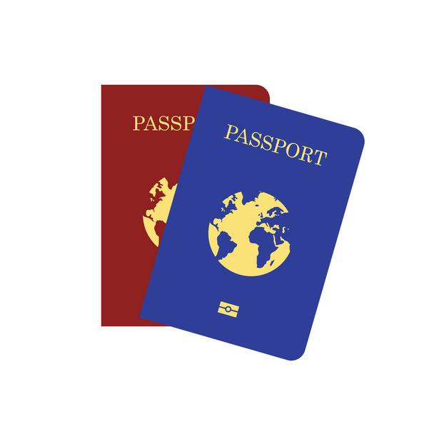 パスポートテンプレートのベクトル国際青と赤のカバー。白い背景に隔離された旅行のための識別文書. - ベクター画像