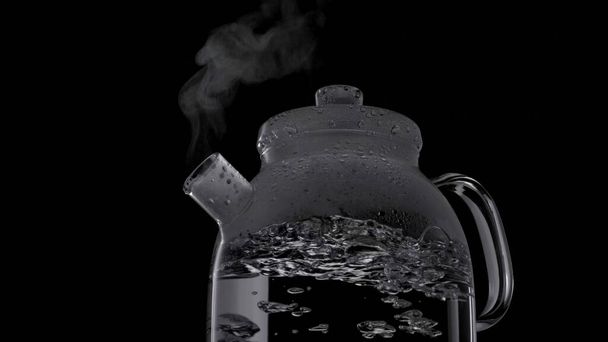 We boil water in a glass teapot, steam comes from the teapot - Photo, Image