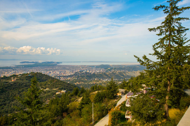 VLORA/ VLORE, ALBANIA: Adriatic sea coast and top view on Vrore town. - Zdjęcie, obraz