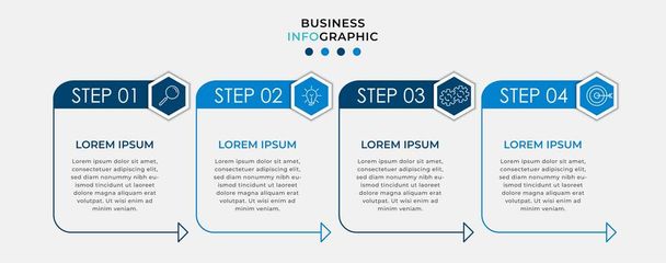 Business Infographic design template Vector met pictogrammen en 4 opties of stappen. Kan gebruikt worden voor procesdiagram, presentaties, workflow layout, banner, flowchart, info grafiek - Vector, afbeelding