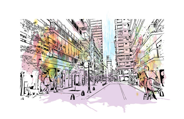 Print  Building view with landmark of Buenos Aires is the capital of Argentina. Watercolor splash with hand drawn sketch illustration in vector. - Vector, Image