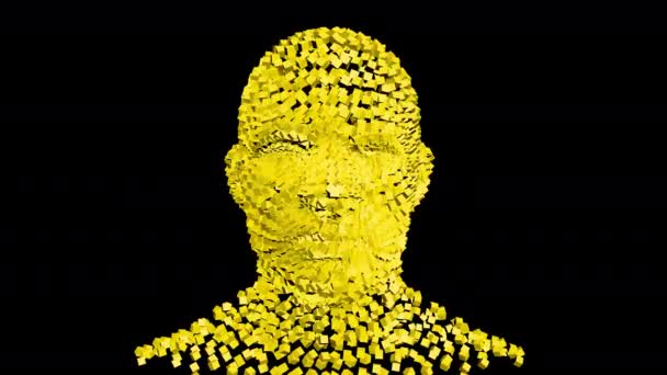 Menselijk hoofd uit roterende blokjes transparant 4K. 3D kop met bewegende kubus. VJ-lusvideo. VFX effecten. Videobeelden voor show en animatie. Transparante achtergrond. - Video