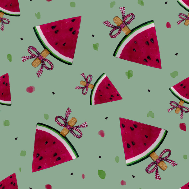 Seamless pattern with watercolor watermelon. For textiles, prints, childrens clothing - Photo, Image