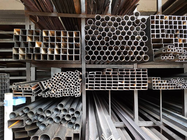 Closeup of different design and shapes of Mild Steel Railing materials in the shop of sale using in the building construction. - Foto, immagini