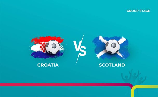 Gruppenphase Kroatien und Schottland. Vektorgrafik von Fußballspielen 2020. Fußball-WM-Hintergrund. Euro 2020 Design Hintergrund Fußball oder Fußball Textur. - Vektor, Bild