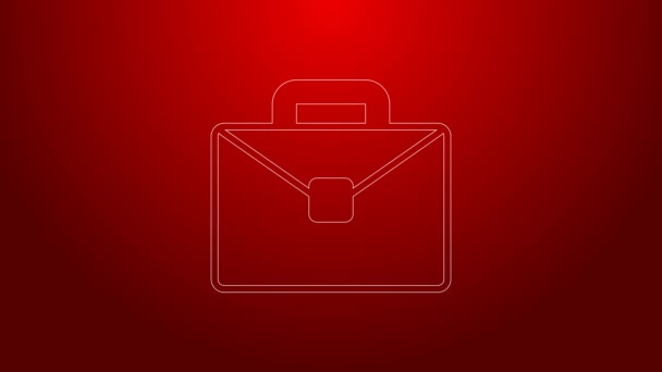 Groene lijn Briefcase icoon geïsoleerd op rode achtergrond. Zakelijk dossier. Zakelijke portefeuille. 4K Video motion grafische animatie - Video