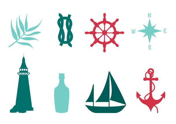 Ikona námořní sady. Moře, oceán, dovolená téma  - Vektor, obrázek