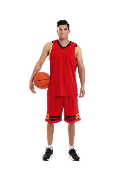 白地にボールを持つバスケットボール選手 - 写真・画像