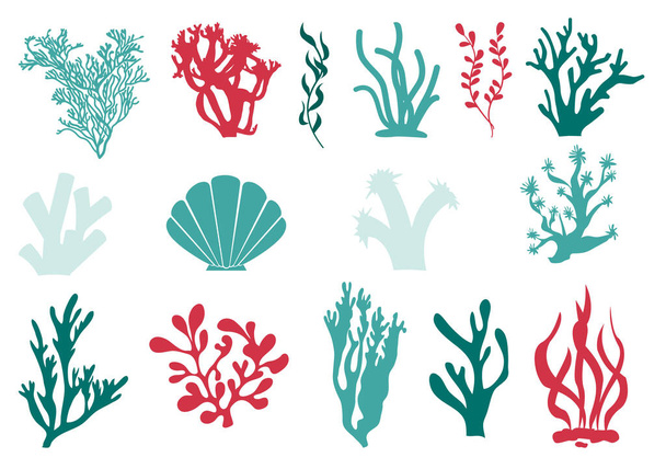Under water marine coral and algae set. - Vector, Image