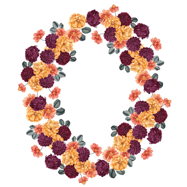 Watercolor floral wreath, isolated on white background - Zdjęcie, obraz