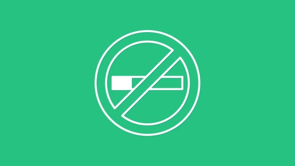 Bílá ikona Zákaz kouření izolovaná na zeleném pozadí. Symbol cigarety. Grafická animace pohybu videa 4K - Záběry, video