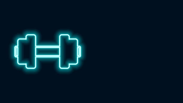 Linea neon luminosa icona Dumbbell isolata su sfondo nero. Icona di sollevamento muscolare, bilanciere fitness, palestra, attrezzature sportive, bumbbell esercizio. Animazione grafica 4K Video motion - Filmati, video