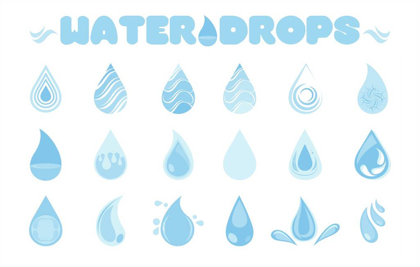 Water drop icon set in blue flat color. Liquid drop set on white background. - Vector, Image