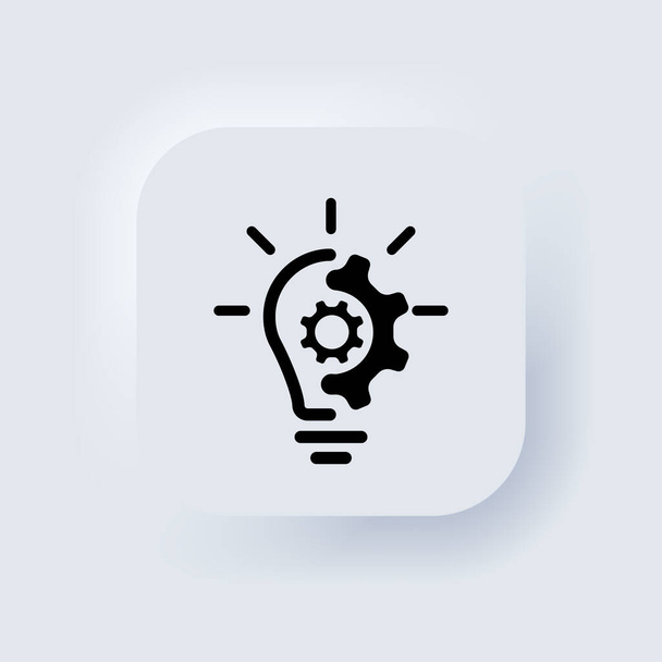 Creative idea line icon. Lump with gear icon. Brain in lightbulb vector illustration. Thin sign of innovation, solution, education logo. Neumorphic UI UX white user interface web button Vector EPS 10. - Vector, Image