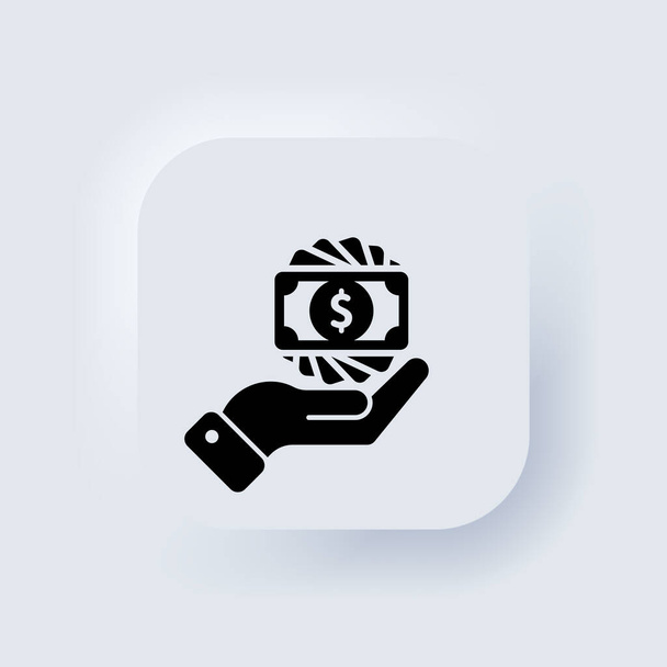 Icono de dinero en mano. Concepto de compra. Señal de dinero. Neumorphic UI UX botón web de interfaz de usuario blanco. Neumorfismo. Vector EPS 10. - Vector, imagen