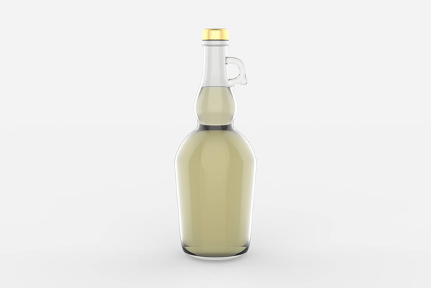 750ml Bouteille d'huile d'olive en verre transparent Mockup fond blanc isolé. Illustration 3d - Photo, image