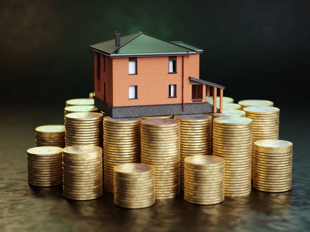 A miniatűr lakóház modell térbeli elrendezése az euroérméken - Fotó, kép