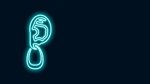 Светящиеся неоновые линии Ухо с иконкой серьги изолированы на черном фоне. Пирсинг. Аурикл. Орган слуха. Видеографическая анимация 4K - Кадры, видео