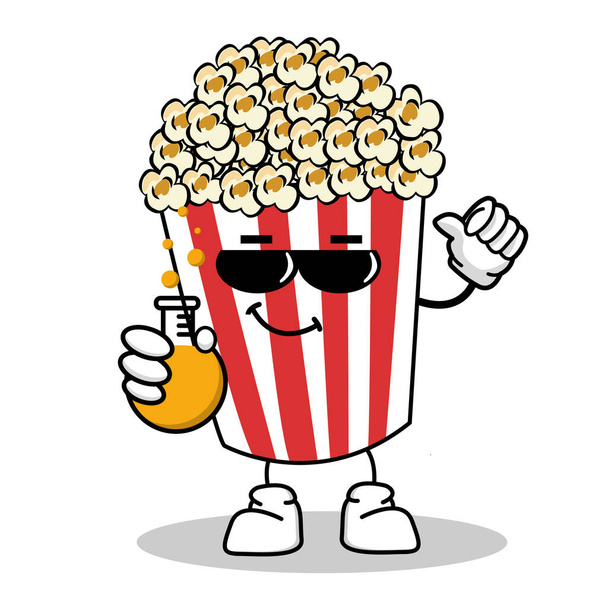 Симпатичный персонаж попкорна в Red Bucket Box Cinema Snack Vector Illustration of Popcorn Cartoon Character Icon - Вектор,изображение