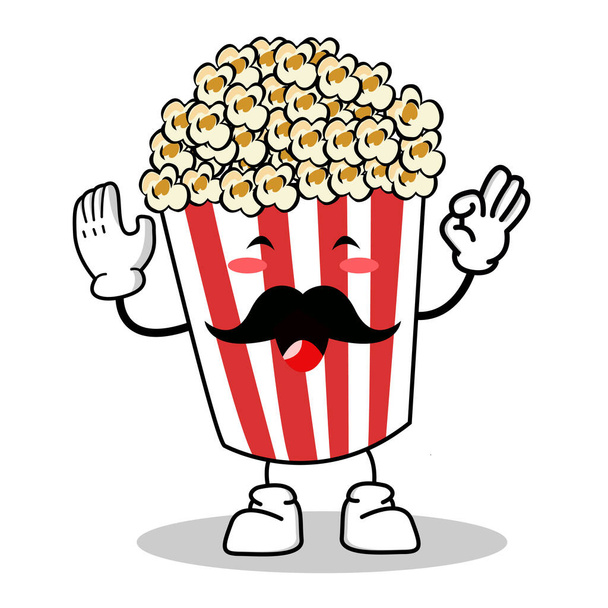 Cute Pop Corn Popcorn Character in Red Bucket Box Cinema Snack Διάνυσμα Εικονογράφηση του Popcorn Cartoon Character Icon - Διάνυσμα, εικόνα