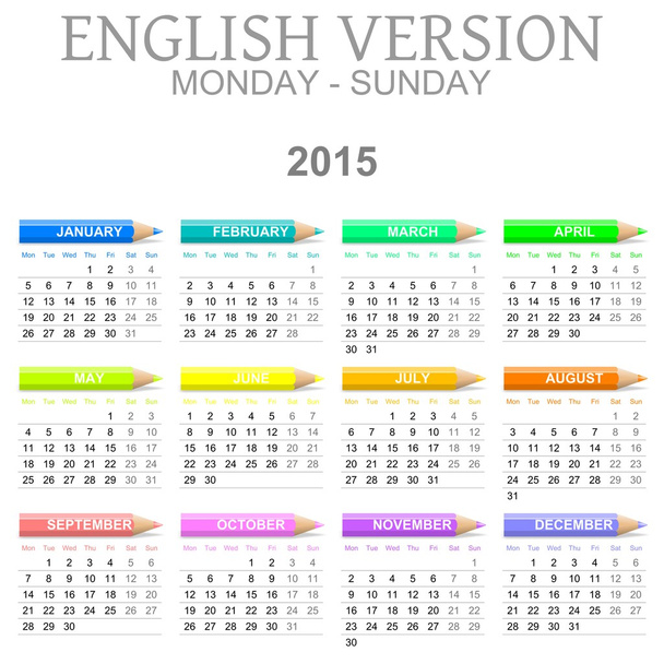 2015 kleurpotloden kalender Engelse versie - Foto, afbeelding