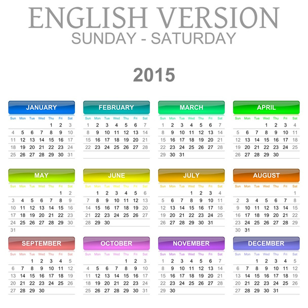 2015 ημερολόγιο έκδοση αγγλικής γλώσσας του Κυρ - Σάβ - Φωτογραφία, εικόνα