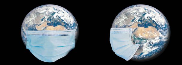 Obrázek pro pozadí světa s maskami v koronavirové krizi nebo COVID-19. Covid-19 concept _ element obrázku je vyzdoben NASA - Fotografie, Obrázek