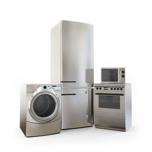 電子冷蔵庫電子レンジ洗濯機と電気炊飯器家電 - 写真・画像