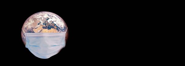 Изображение для фонового мира в масках во время коронавирусного кризиса или COVID-19. Концепт-элемент картины Covid-19 украшен NASA - Фото, изображение
