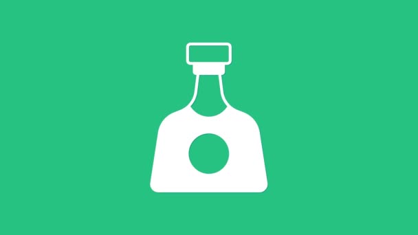 Weißes Tequila-Flaschensymbol isoliert auf grünem Hintergrund. Mexikanischer Alkoholkonsum. 4K Video Motion Grafik Animation - Filmmaterial, Video