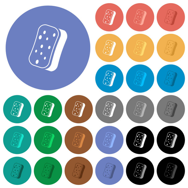 Dishwashing sponge multi colored flat icons on round backgrounds. Included white, light and dark icon variations for hover and active status effects, and bonus shades. - Vector, Image