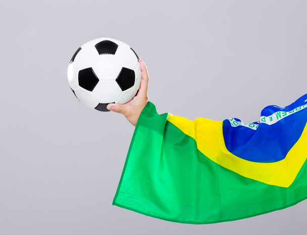 Man arm hold soccer ball - Zdjęcie, obraz