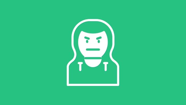 Ícone de máscara de ladrão branco isolado no fundo verde. Máscara de bandido, criminoso. Animação gráfica em movimento de vídeo 4K - Filmagem, Vídeo