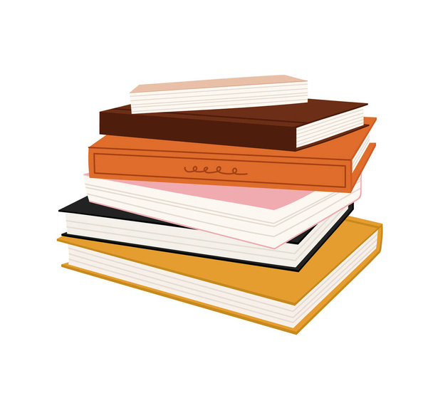 Vektor illusztráció egy halom könyvet, elszigetelt fehér. Kézzel rajzolt készlet, lapos stílusban. A tárgy fogalma a tanuláshoz, olvasáshoz. Iskolai eszközök. Könyvesboltok, kiadók számára alkalmas. - Vektor, kép