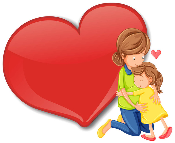 Empty big heart banner with mom hugging her daughter illustration - Vector, Image