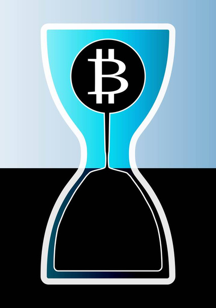Das Ende des Bitcoin. Bitcoin-Symbol in einer Sanduhr, deren Zeit abläuft - Vektor, Bild