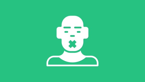White Head of deaf and dumb guy icon isolated on green background. Dumbness sign. Disability concept. 4K Video motion graphic animation - Filmati, video