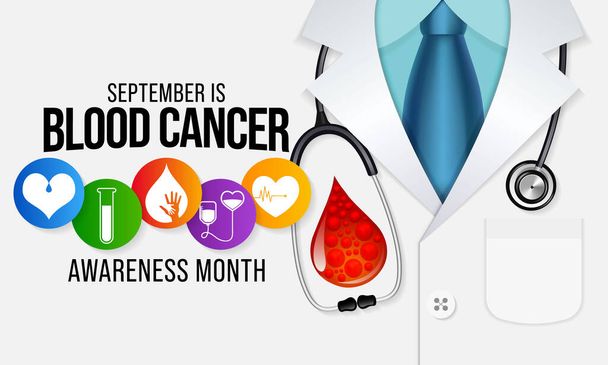 Щорічний місяць обізнаності про рак крові спостерігається у вересні, щоб підвищити обізнаність про наші зусилля по боротьбі з раком крові, включаючи лейкемію, лімфому, мієлому та хворобу Ходжкіна. Vector art - Вектор, зображення
