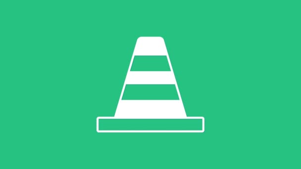 Icono de cono de tráfico blanco aislado sobre fondo verde. Animación gráfica de vídeo 4K - Metraje, vídeo