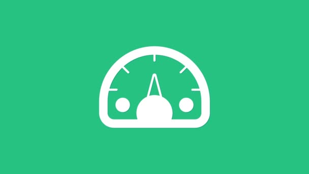 Biała ikona prędkościomierza odizolowana na zielonym tle. 4K Animacja graficzna ruchu wideo - Materiał filmowy, wideo