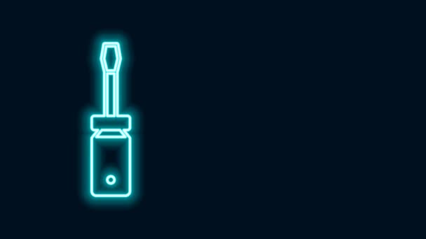 Świecąca neonowa ikona śrubokręta odizolowana na czarnym tle. Symbol narzędzia serwisowego. 4K Animacja graficzna ruchu wideo - Materiał filmowy, wideo