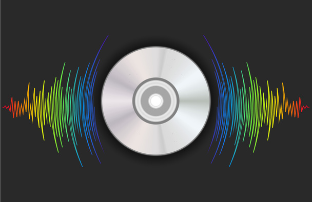 Lemez kibocsátott zenei hullám szivárvány színek. Modern audio poszter. Trendi színes játékos rekord jpeg illusztráció - Fotó, kép