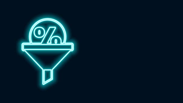 Glowing neon line Lead management icon isolated on black background. Funnel with discount percent. Target client business concept. 4K Video motion graphic animation - Footage, Video