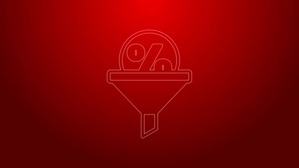 Green line Lead management icon isolated on red background. Funnel with discount percent. Target client business concept. 4K Video motion graphic animation - Footage, Video