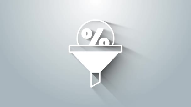 White Lead management icon isolated on grey background. Funnel with discount percent. Target client business concept. 4K Video motion graphic animation - Footage, Video