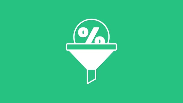 White Lead management icon isolated on green background. Funnel with discount percent. Target client business concept. 4K Video motion graphic animation - Footage, Video