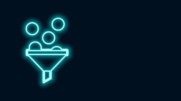 Glowing neon line Lead management icon isolated on black background. Funnel with money. Target client business concept. 4K Video motion graphic animation - Footage, Video
