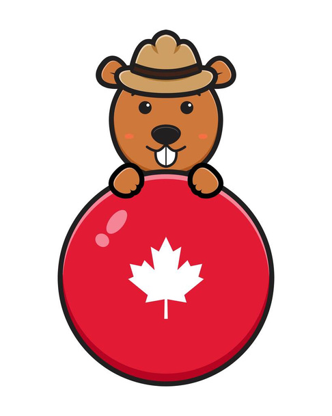Roztomilý bobr postava oslavila Canada Day karikatura vektorové ikony ilustrace. Design izolovaný na bílo. Plochý kreslený styl. - Vektor, obrázek